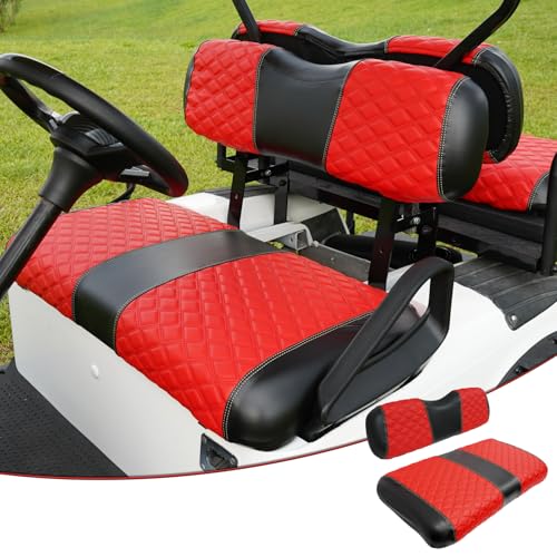 EZGO TXT Seat Covers, EZGO TXT Golf Cart Seat Covers for 1994-2013 EZGO TXT OEM Ordinary Seat, Marine Grade Vinyl Leather, Anti-Scratch/Anti-Fading/Easy to Install, Diamond/Red(2PCS/Front)|B0DPKRCKXY