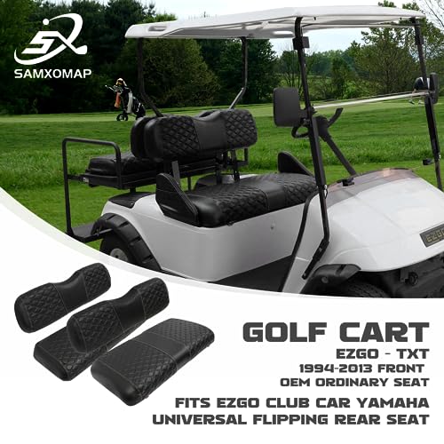 Golf Cart Seat Covers Front and Rear Waterproof and Sun Resistant Marine Grade Vinyl Leather Seat Cover Accessories for EZGO TXT 1994-2013, Black(4PCS)|B0C89KR6XN
