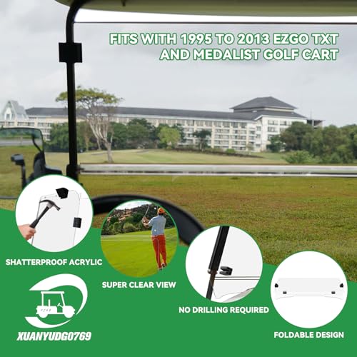 XUANYUDG0769 Golf Cart Windshield Fits 1995-2013 EZGO TXT and Medalish Transparent Acrylic To Prevent UV Ray and Foldable EZGO TXT Windshield|B0CKW1WNFX
