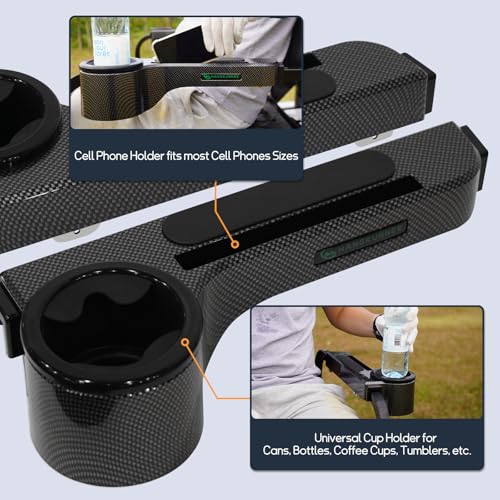 Golf Cart Armrest with Cup Holder Fit for EZGO/Club Car/Yamaha & Most Golf Cart, Universal Rear Seat Arm Rest Set with Phone Holder, No Drilling Required, Fits 1" & 1.25" Square Bar, New ABS Design|B0DKHGJM24