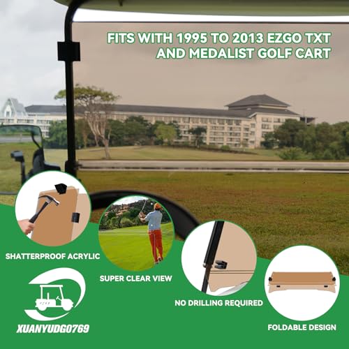 XUANYUDG0769 Golf Cart Windshield Fits 1995-2013 EZGO TXT and Medalish Tinted Acrylic To Prevent UV Ray and Foldable EZGO TXT Windshield|B0CWQF79VH