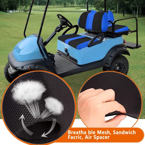 Golf Cart Front with Back Seat Cover Set for Club Car Precedent 4 Passenger Models Bench Seat Covers Kit Breathable Washable Polyester Mesh Cloth Blue|B0B5X9841N