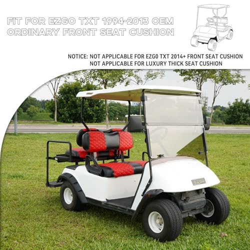 EZGO TXT Seat Covers, EZGO TXT Golf Cart Seat Covers for 1994-2013 EZGO TXT OEM Ordinary Seat, Marine Grade Vinyl Leather, Anti-Scratch/Anti-Fading/Easy to Install, Diamond/Red(2PCS/Front)|B0DPKRCKXY