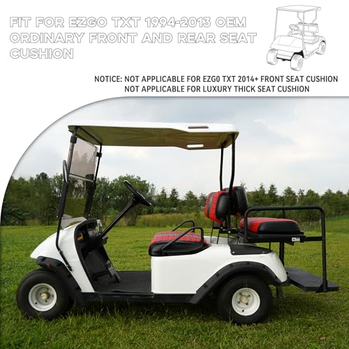 EZGO TXT Seat Covers, EZGO TXT Golf Cart Seat Covers for 1994-2013 EZGO TXT OEM Ordinary Seat, Marine Grade Vinyl Leather, Anti-Scratch/Anti-Fading/Easy to Install, Diamond/Red(4PCS/Front & Rear)|B0DPKS48VW