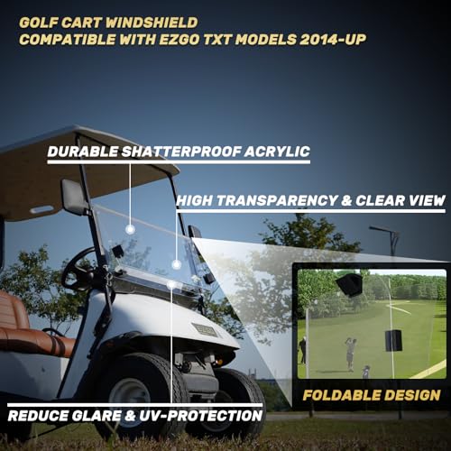 Golf Cart Windshield EZGO TXT Windshield Fits 2014-Up EZGO TXT Golf Cart Prevent UV Ray and Foldable Clear EZ GO Windshield|B0CKPKFWJZ
