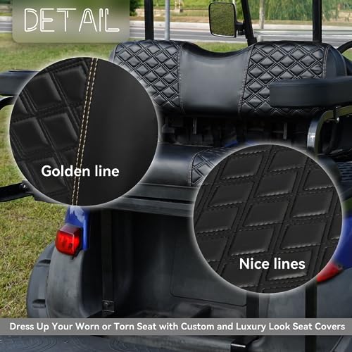 Golf Cart Seat Covers Front and Rear Waterproof and Sun Resistant Marine Grade Vinyl Leather Seat Cover Accessories for Club Car DS 2000.5-up, Black(4PCS)|B0C89JQD3N