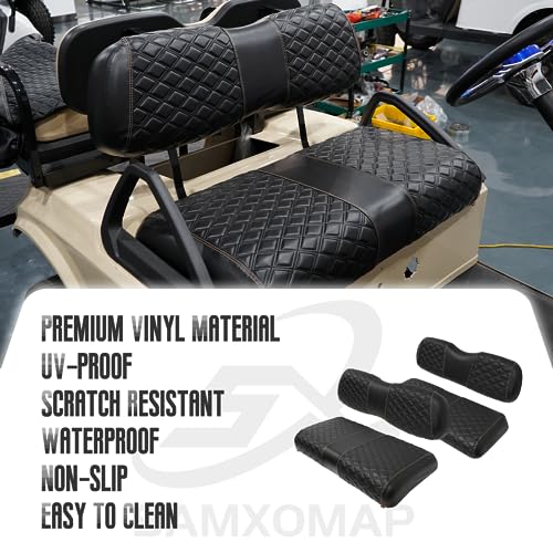 Golf Cart Seat Covers Front and Rear Waterproof and Sun Resistant Marine Grade Vinyl Leather Seat Cover Accessories for Club Car DS 2000.5-up, Black(4PCS)|B0C89JQD3N