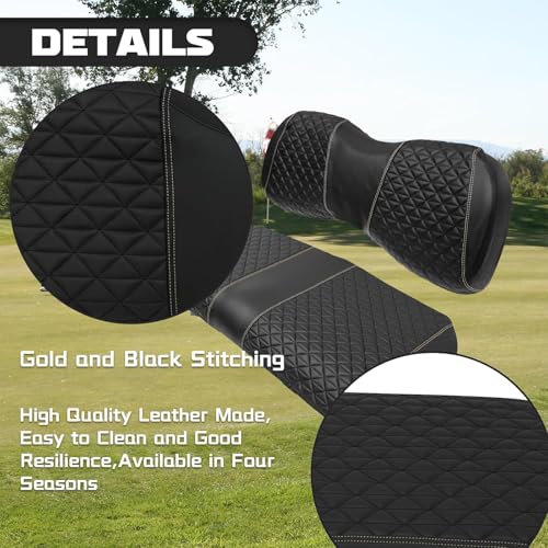 XUANYUDG0769 Golf Cart Front and Rear Seat Covers for EZGO TXT/RXV Club Car DS/Precedent Yamaha G29, Vinyl Leather Made/Adjustable Straps and Retractable Buckle/No Stapler Required,4PCS|B0C6T1BN78
