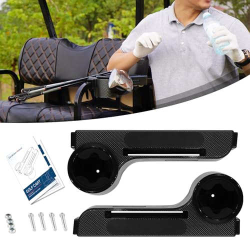 Golf Cart Armrest with Cup Holder Fit for EZGO/Club Car/Yamaha & Most Golf Cart, Universal Rear Seat Arm Rest Set with Phone Holder, No Drilling Required, Fits 1" & 1.25" Square Bar, New ABS Design|B0DKHGJM24