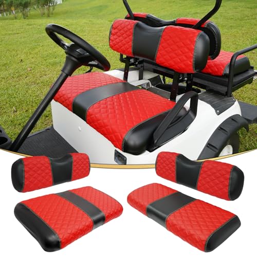 EZGO TXT Seat Covers, EZGO TXT Golf Cart Seat Covers for 1994-2013 EZGO TXT OEM Ordinary Seat, Marine Grade Vinyl Leather, Anti-Scratch/Anti-Fading/Easy to Install, Diamond/Red(4PCS/Front & Rear)|B0DPKS48VW