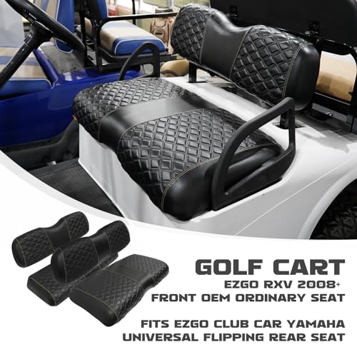 Golf Cart Front and Rear Seat Covers Waterproof and Sun Resistant Marine Grade Vinyl Leather Seat Cover Accessories for EZGO RXV 2008+, Black(4PCS)|B0CJHQMTG2