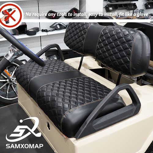Golf Cart Seat Covers Front and Rear Waterproof and Sun Resistant Marine Grade Vinyl Leather Seat Cover Accessories for Club Car DS 2000.5-up, Black(4PCS)|B0C89JQD3N