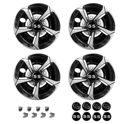 Golf Cart SS Wheel Covers Hub Caps for EZGO Club Car Yamaha 8 Inch Hubcaps for Golf Cart, Set of 4, Black and Silver|B0BYZFNNLB